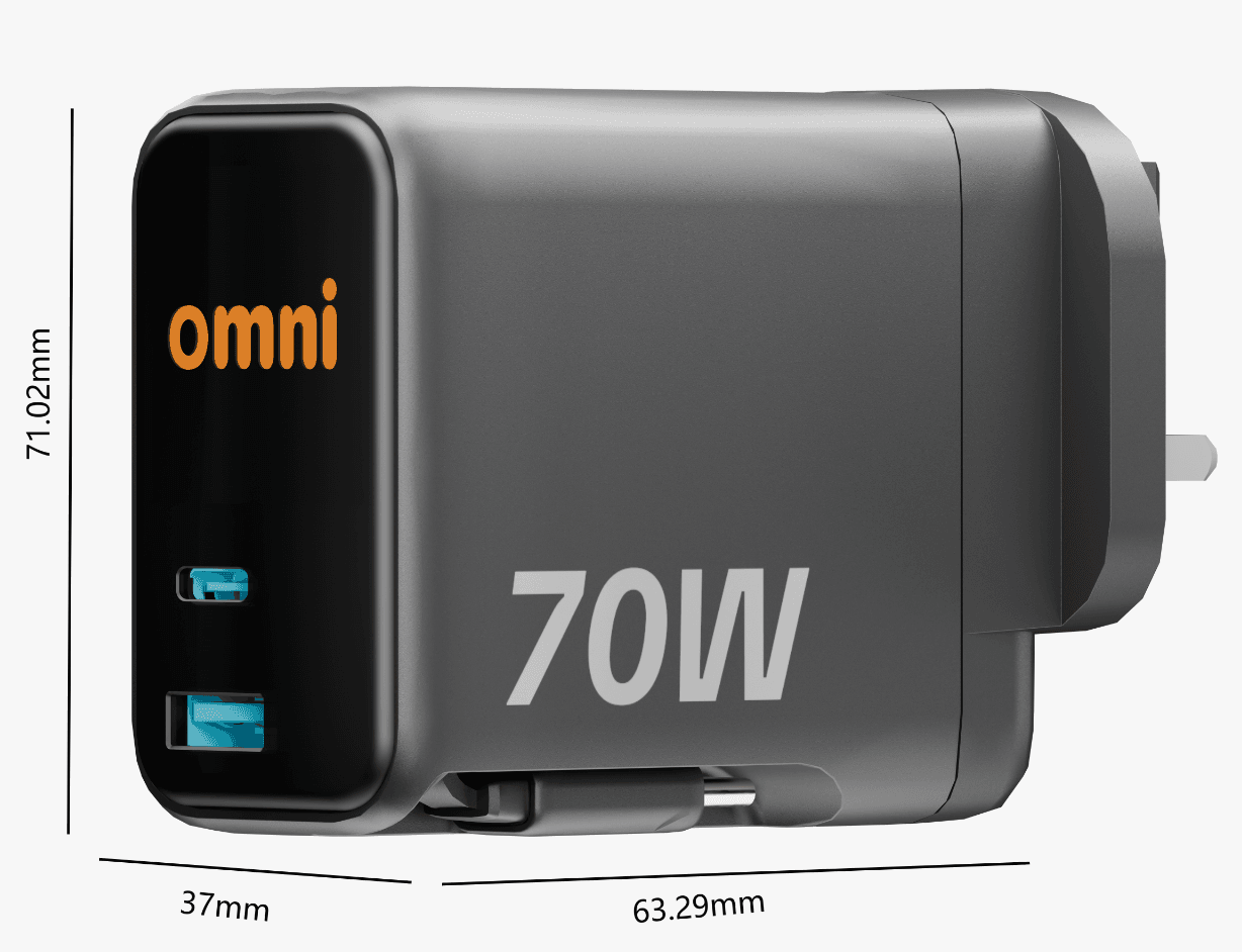 OmniTech OT-TC-050 S 70W 2C1A Travel Charger